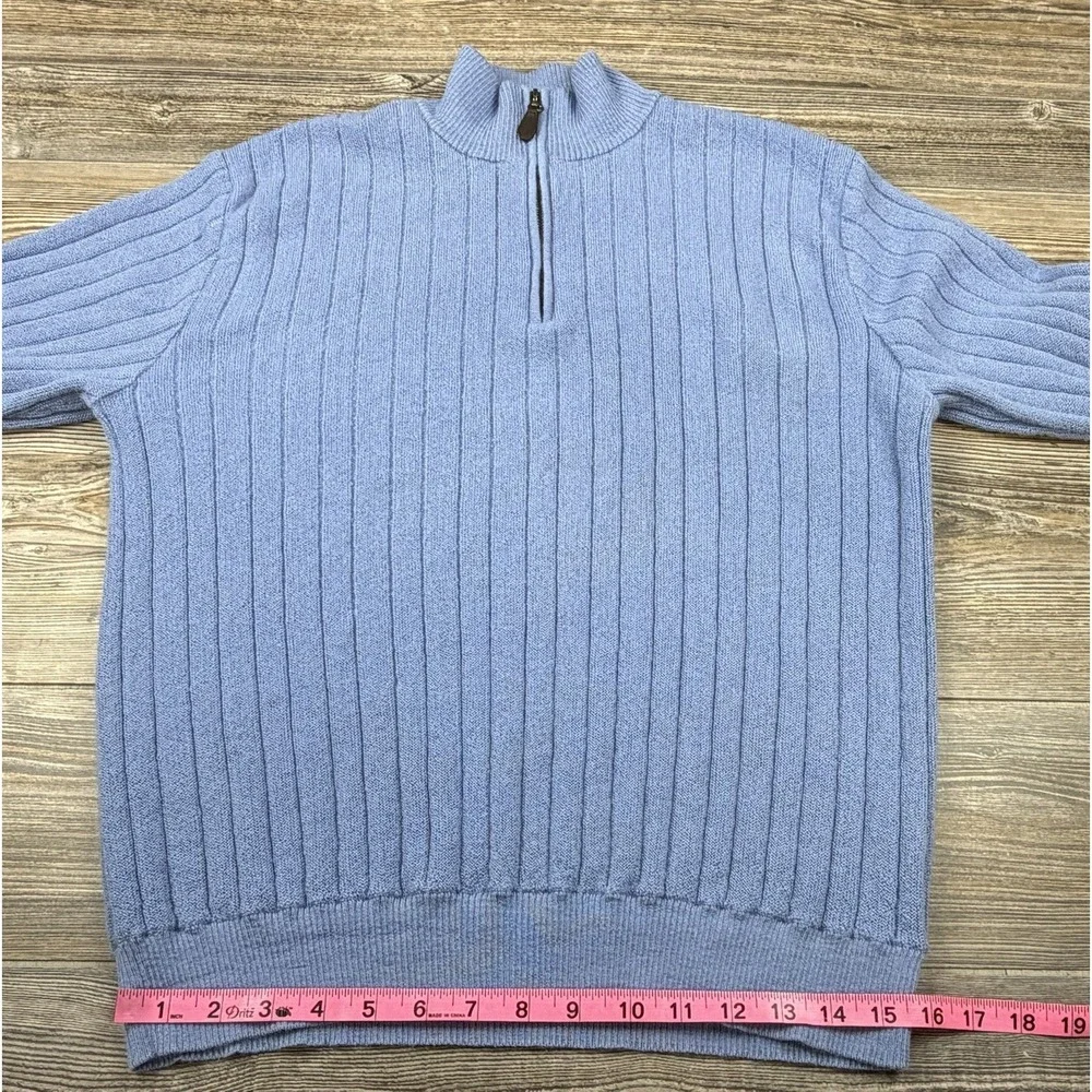 Peru Unlimited Alpaca Wool 1/4 Zip Pullover Sweater Mens L Blue Ribbed Luxury